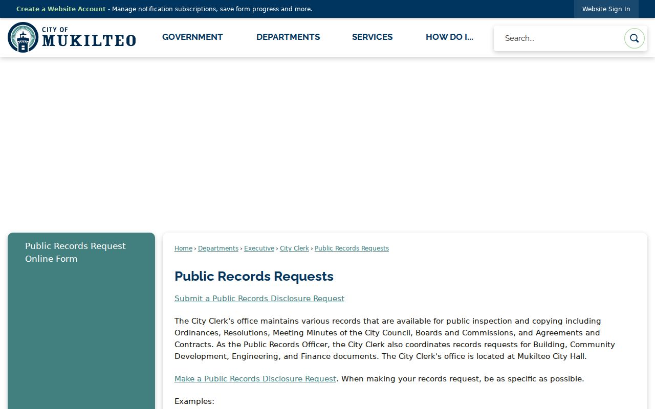 Mukilteo residents directory city public records request page
