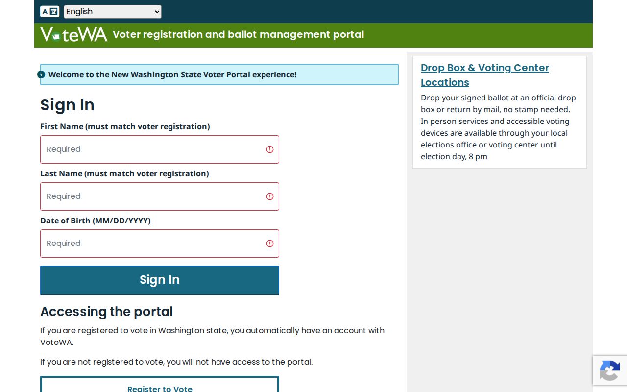 Mukilteo residents directory VoteWA verification screen